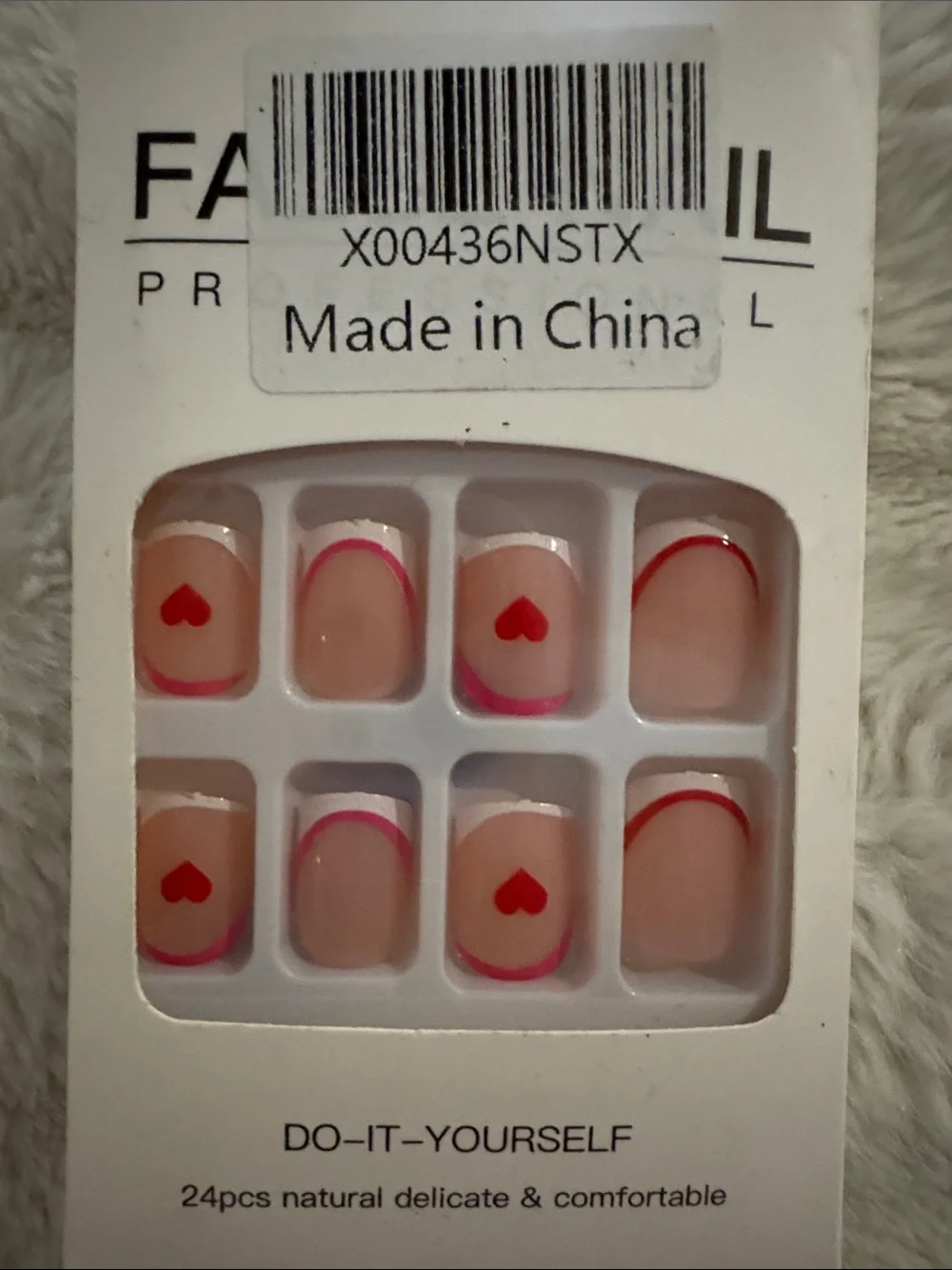 24pc Nude Pink Heart French Tip Press-On Nails Short Square Valentine AC109